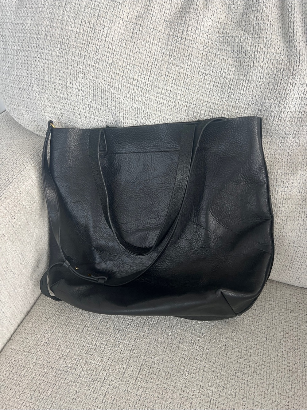 Madewell Black Leather Tote with Front Pocket - Picture 3 of 5